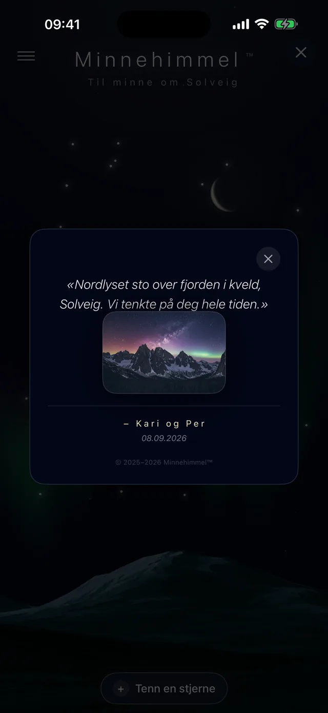 En hilsen åpnet ved å trykke på en stjerne