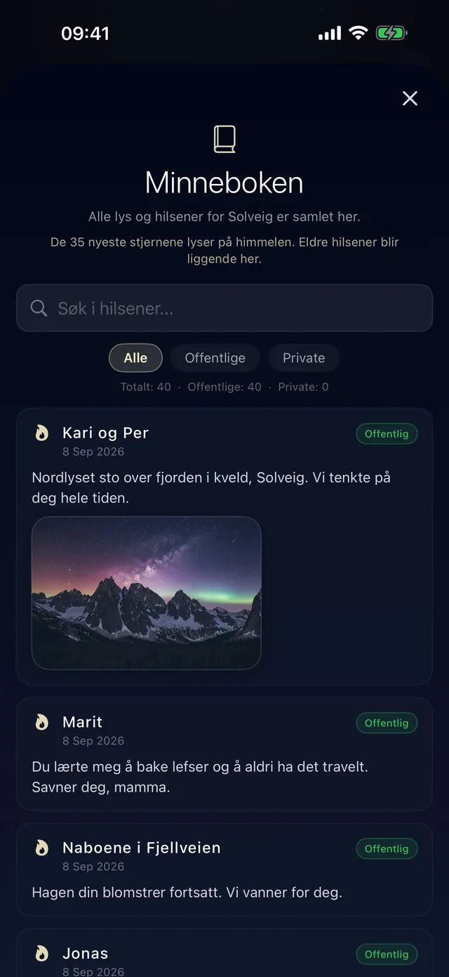 Minneboken med alle hilsener samlet