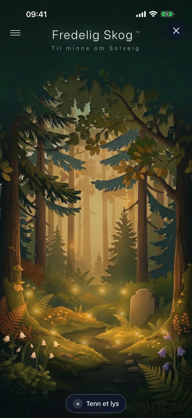 Temaet Fredelig skog i Minnehimmel-appen